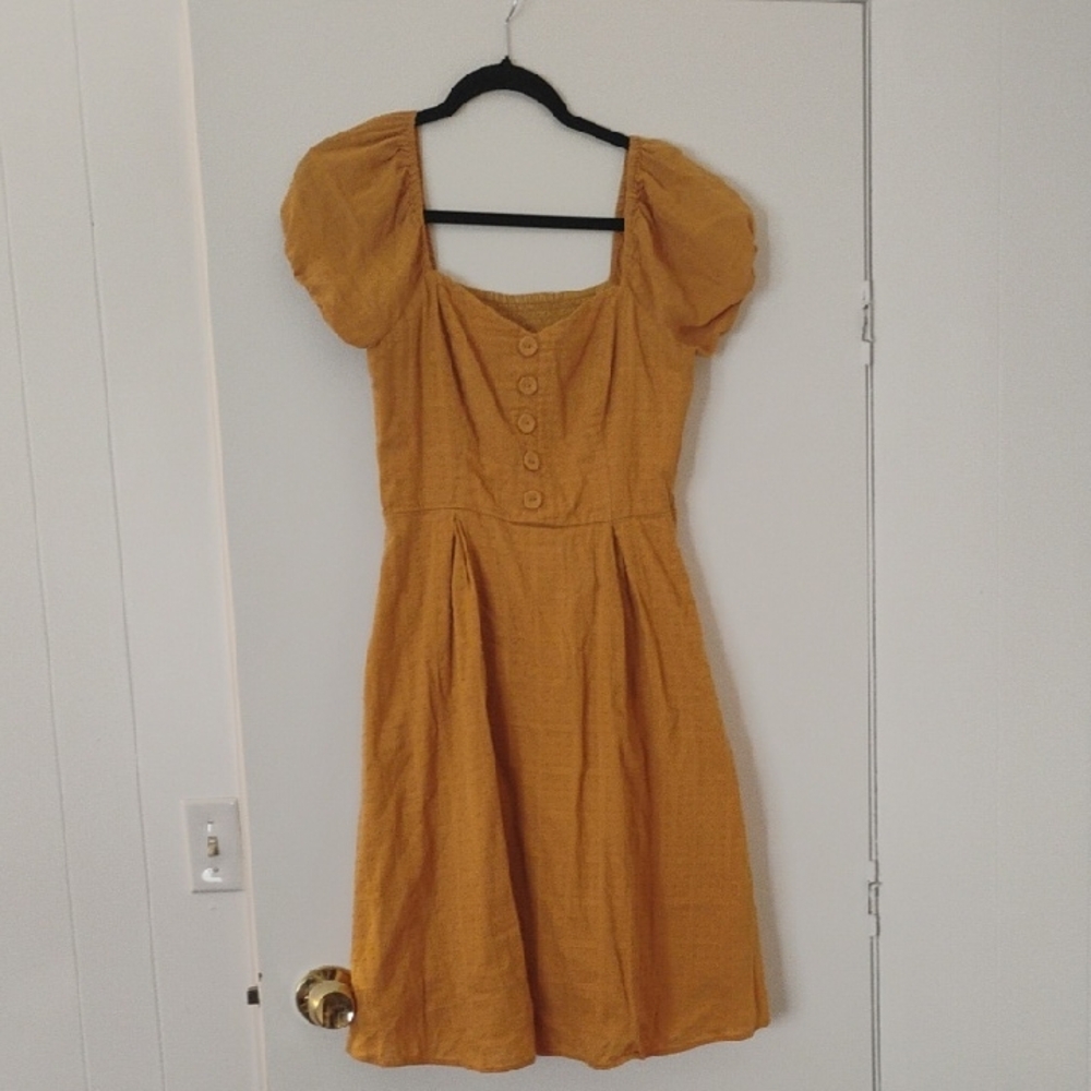 Modcloth Yellow Pleated Sundress with Puff Cap Sleeves